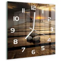 Tulup Wandklok - Houten brug Glazen Klok Met Print - 30x30 cm - Bruin Wandklok Glas Met Motief - Witte handen - Vierkante Klok - Wandklok Glas Decoratie - Gekleurde Glazen Klok