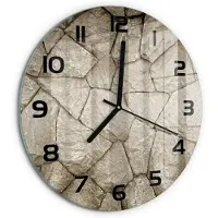 Tulup Wandklok - Stenen muur Wandklok Glas Met Motief - fi30 cm - Beige Decoratieve Glazen Klok - Zwarte handen - Ronde Klok - Gekleurde Glazen Klok - Glazen Klok Met Print