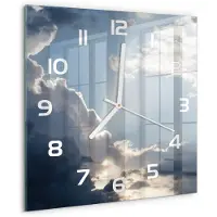 Tulup Wandklok - Wolken aan de hemel Glazen Klok Met Print - 30x30 cm - Blauw Wandklok Glas Met Motief - Witte handen - Vierkante Klok - Wandklok Glas Decoratie - Gekleurde Glazen Klok