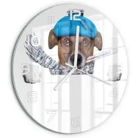 Tulup Wandklok - Zieke hond Decoratieve Glazen Klok - fi30 cm - Blauw Glazen Wandklok Design - Witte handen - Ronde Klok - Glazen Klok Met Print - Wandklok Glas Met Motief