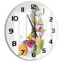 Tulup Wandklok - Fruit met ijs Glazen Klok Met Print - fi60 cm - Veelkleurig Wandklok Glas Met Motief - Zwarte handen - Ronde Klok - Wandklok Glas Decoratie - Gekleurde Glazen Klok