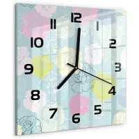 Tulup Wandklok - Rozen Glazen Wandklok Design - 30x30 cm - Veelkleurig Klok Glas Met Opdruk - Zwarte handen - Vierkante Klok - Wandklok Glas Met Motief - Decoratieve Glazen Klok