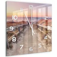 Tulup Wandklok - De weg naar het strand Wandklok Glas Decoratie - 60x60 cm - Oranje Gekleurde Glazen Klok - Witte handen - Vierkante Klok - Klok Glas Met Opdruk - Moderne Wandklok Glas