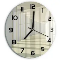 Tulup Wandklok - Hal Wandklok Glas Decoratie - fi30 cm - Wit Gekleurde Glazen Klok - Zwarte handen - Ronde Klok - Klok Glas Met Opdruk - Moderne Wandklok Glas