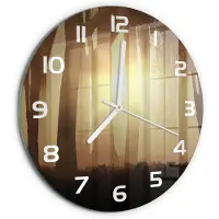 Tulup Wandklok - Mist in het bos Moderne Wandklok Glas - fi30 cm - Bruin Wandklok Glas Decoratie - Witte handen - Ronde Klok - Glazen Wandklok Design - Klok Glas Met Opdruk