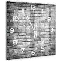 Tulup Wandklok - Bakstenen muur Wandklok Glas Met Motief - 60x60 cm - Grijs Decoratieve Glazen Klok - Witte handen - Vierkante Klok - Gekleurde Glazen Klok - Glazen Klok Met Print