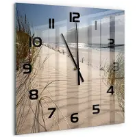Tulup Wandklok - Mrzeżyno-strand Klok Glas Met Opdruk - 60x60 cm - Beige Moderne Wandklok Glas - Zwarte handen - Vierkante Klok - Decoratieve Glazen Klok - Glazen Wandklok Design