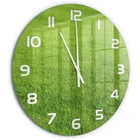 Tulup Wandklok - Groen gras Klok Glas Met Opdruk - fi60 cm - Groente Moderne Wandklok Glas - Witte handen - Ronde Klok - Decoratieve Glazen Klok - Glazen Wandklok Design