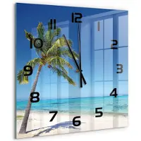 Tulup Wandklok - Tropisch strand Wandklok Glas Decoratie - 60x60 cm - Blauw Gekleurde Glazen Klok - Zwarte handen - Vierkante Klok - Klok Glas Met Opdruk - Moderne Wandklok Glas