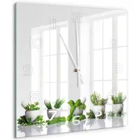 Tulup Wandklok - Kruiden Glazen Wandklok Design - 60x60 cm - Groente Klok Glas Met Opdruk - Witte handen - Vierkante Klok - Wandklok Glas Met Motief - Decoratieve Glazen Klok