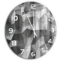 Tulup Wandklok - Driehoeken van abstractie Decoratieve Glazen Klok - fi60 cm - Grijs Glazen Wandklok Design - Witte handen - Ronde Klok - Glazen Klok Met Print - Wandklok Glas Met Motief