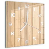 Tulup Wandklok - Houten achtergrond Glazen Wandklok Design - 30x30 cm - Beige Klok Glas Met Opdruk - Witte handen - Vierkante Klok - Wandklok Glas Met Motief - Decoratieve Glazen Klok