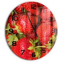 Tulup Wandklok - Aardbeien Gekleurde Glazen Klok - fi60 cm - Rood Glazen Klok Met Print - Zwarte handen - Ronde Klok - Moderne Wandklok Glas - Wandklok Glas Decoratie