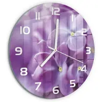 Tulup Wandklok - Paarse bloemen Decoratieve Glazen Klok - fi30 cm - Paars Glazen Wandklok Design - Witte handen - Ronde Klok - Glazen Klok Met Print - Wandklok Glas Met Motief