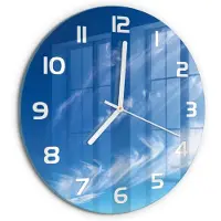 Tulup Wandklok - Blauwe lucht Klok Glas Met Opdruk - fi30 cm - Blauw Moderne Wandklok Glas - Witte handen - Ronde Klok - Decoratieve Glazen Klok - Glazen Wandklok Design