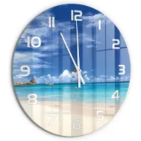 Tulup Wandklok - Tropisch strand Moderne Wandklok Glas - fi60 cm - Blauw Wandklok Glas Decoratie - Witte handen - Ronde Klok - Glazen Wandklok Design - Klok Glas Met Opdruk