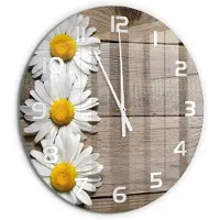 Tulup Wandklok - Madeliefjeshout Wandklok Glas Decoratie - fi60 cm - Bruin Gekleurde Glazen Klok - Witte handen - Ronde Klok - Klok Glas Met Opdruk - Moderne Wandklok Glas