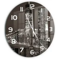 Tulup Wandklok - Manhattan, New York Moderne Wandklok Glas - fi60 cm - Zwart-wit Wandklok Glas Decoratie - Witte handen - Ronde Klok - Glazen Wandklok Design - Klok Glas Met Opdruk