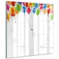 Tulup Wandklok - Kleurrijke ballonnen Glazen Wandklok Design - 60x60 cm - Veelkleurig Klok Glas Met Opdruk - Witte handen - Vierkante Klok - Wandklok Glas Met Motief - Decoratieve Glazen Klok