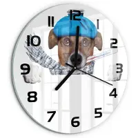 Tulup Wandklok - Zieke hond Moderne Wandklok Glas - fi30 cm - Blauw Wandklok Glas Decoratie - Zwarte handen - Ronde Klok - Glazen Wandklok Design - Klok Glas Met Opdruk