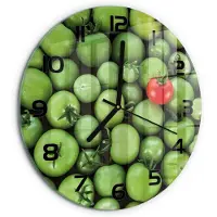 Tulup Wandklok - Rijpe tomaat Wandklok Glas Decoratie - fi30 cm - Rood Gekleurde Glazen Klok - Zwarte handen - Ronde Klok - Klok Glas Met Opdruk - Moderne Wandklok Glas