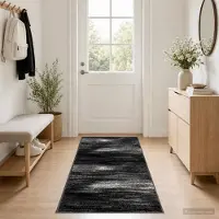 vidaXL - Lopers - Tapijt - FLORNES - Geweven - Zwart - 100 - x - 300 - cm - PP - 7 - mm