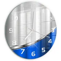 Tulup Wandklok - Metaalabstractie Gekleurde Glazen Klok - fi30 cm - Blauw Glazen Klok Met Print - Witte handen - Ronde Klok - Moderne Wandklok Glas - Wandklok Glas Decoratie