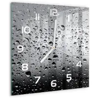 Tulup Wandklok - Waterdruppels Wandklok Glas Decoratie - 30x30 cm - Grijs Gekleurde Glazen Klok - Witte handen - Vierkante Klok - Klok Glas Met Opdruk - Moderne Wandklok Glas