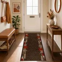 vidaXL - Lopers - Tapijt - FLORNES - Geweven - Bruin - Bladeren - 100 - x - 200 - cm - PP
