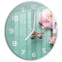 Tulup Wandklok - Orchidee Wandklok Glas Met Motief - fi30 cm - Roze Decoratieve Glazen Klok - Witte handen - Ronde Klok - Gekleurde Glazen Klok - Glazen Klok Met Print
