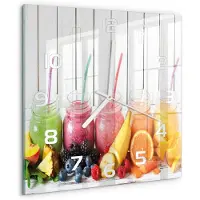 Tulup Wandklok - Fruitcocktails Wandklok Glas Met Motief - 30x30 cm - Veelkleurig Decoratieve Glazen Klok - Witte handen - Vierkante Klok - Gekleurde Glazen Klok - Glazen Klok Met Print