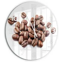 Tulup Wandklok - Koffiebonen Glazen Klok Met Print - fi60 cm - Bruin Wandklok Glas Met Motief - Witte handen - Ronde Klok - Wandklok Glas Decoratie - Gekleurde Glazen Klok