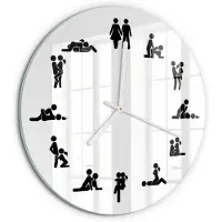 Tulup Wandklok - Kama Sutra Wandklok Glas Decoratie - fi30 cm - Wit Gekleurde Glazen Klok - Witte handen - Ronde Klok - Klok Glas Met Opdruk - Moderne Wandklok Glas
