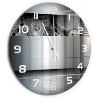Tulup Wandklok - Tandwielabstractie Gekleurde Glazen Klok - fi60 cm - Zilver Glazen Klok Met Print - Witte handen - Ronde Klok - Moderne Wandklok Glas - Wandklok Glas Decoratie