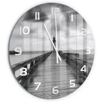 Tulup Wandklok - Vuurtoren Klok Glas Met Opdruk - fi60 cm - Zwart-wit Moderne Wandklok Glas - Witte handen - Ronde Klok - Decoratieve Glazen Klok - Glazen Wandklok Design