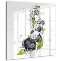 Tulup Wandklok - Bosbessen met ijs Decoratieve Glazen Klok - 60x60 cm - Zwart Glazen Wandklok Design - Witte handen - Vierkante Klok - Glazen Klok Met Print - Wandklok Glas Met Motief