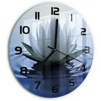 Tulup Wandklok - Waterlelie Moderne Wandklok Glas - fi30 cm - Blauw Wandklok Glas Decoratie - Zwarte handen - Ronde Klok - Glazen Wandklok Design - Klok Glas Met Opdruk