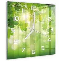 Tulup Wandklok - Paardenkastanjebladeren Decoratieve Glazen Klok - 30x30 cm - Groente Glazen Wandklok Design - Witte handen - Vierkante Klok - Glazen Klok Met Print - Wandklok Glas Met Motief