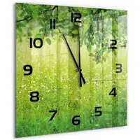 Tulup Wandklok - Groene weide Decoratieve Glazen Klok - 60x60 cm - Groente Glazen Wandklok Design - Zwarte handen - Vierkante Klok - Glazen Klok Met Print - Wandklok Glas Met Motief