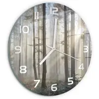 Tulup Wandklok - Mist in het bos Klok Glas Met Opdruk - fi30 cm - Bruin Moderne Wandklok Glas - Witte handen - Ronde Klok - Decoratieve Glazen Klok - Glazen Wandklok Design