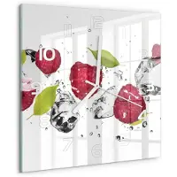 Tulup Wandklok - Framboos en water Klok Glas Met Opdruk - 30x30 cm - Roze Moderne Wandklok Glas - Witte handen - Vierkante Klok - Decoratieve Glazen Klok - Glazen Wandklok Design