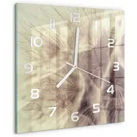 Tulup Wandklok - Paardebloem Glazen Klok Met Print - 30x30 cm - Grijs Wandklok Glas Met Motief - Witte handen - Vierkante Klok - Wandklok Glas Decoratie - Gekleurde Glazen Klok