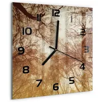 Tulup Wandklok - Woud Glazen Wandklok Design - 30x30 cm - Bruin Klok Glas Met Opdruk - Zwarte handen - Vierkante Klok - Wandklok Glas Met Motief - Decoratieve Glazen Klok