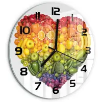 Tulup Wandklok - Groentehart Decoratieve Glazen Klok - fi30 cm - Veelkleurig Glazen Wandklok Design - Zwarte handen - Ronde Klok - Glazen Klok Met Print - Wandklok Glas Met Motief