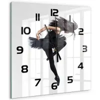Tulup Wandklok - Ballerina Klok Glas Met Opdruk - 60x60 cm - Zwart Moderne Wandklok Glas - Zwarte handen - Vierkante Klok - Decoratieve Glazen Klok - Glazen Wandklok Design