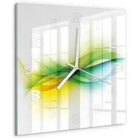 Tulup Wandklok - Golfabstractie Decoratieve Glazen Klok - 30x30 cm - Veelkleurig Glazen Wandklok Design - Witte handen - Vierkante Klok - Glazen Klok Met Print - Wandklok Glas Met Motief