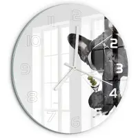 Tulup Wandklok - Martini Dog Moderne Wandklok Glas - fi30 cm - Zwart Wandklok Glas Decoratie - Witte handen - Ronde Klok - Glazen Wandklok Design - Klok Glas Met Opdruk