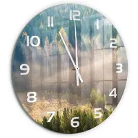 Tulup Wandklok - Mist in het bos Wandklok Glas Decoratie - fi60 cm - Groente Gekleurde Glazen Klok - Witte handen - Ronde Klok - Klok Glas Met Opdruk - Moderne Wandklok Glas