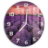 Tulup Wandklok - Lavendelveld Glazen Wandklok Design - fi30 cm - Paars Klok Glas Met Opdruk - Witte handen - Ronde Klok - Wandklok Glas Met Motief - Decoratieve Glazen Klok