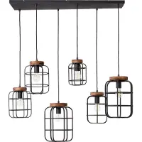 Brilliant 99558/66 Gwen Pendel Zwart Staal/Hout - 6 x E27